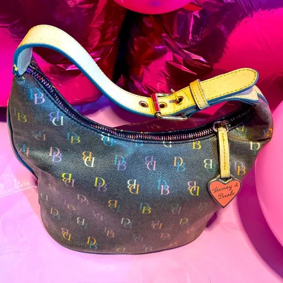 Dooney & Bourke Y2K vintage Monogram Small Hobo charcoal EUC callouts last 2 pic - Picture 2 of 14